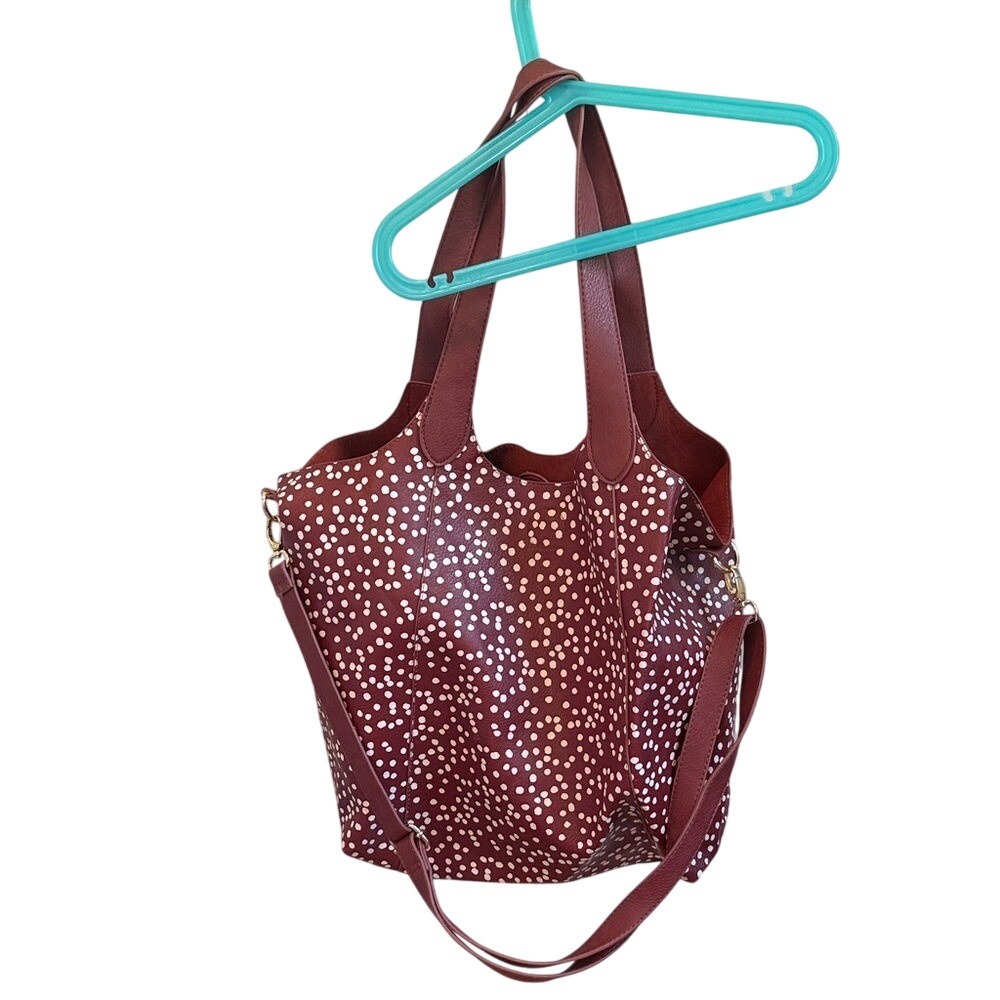 Chocolate Polka Dot Tote Bag with Crossbody Strap Dalmatian Print Brown Classic